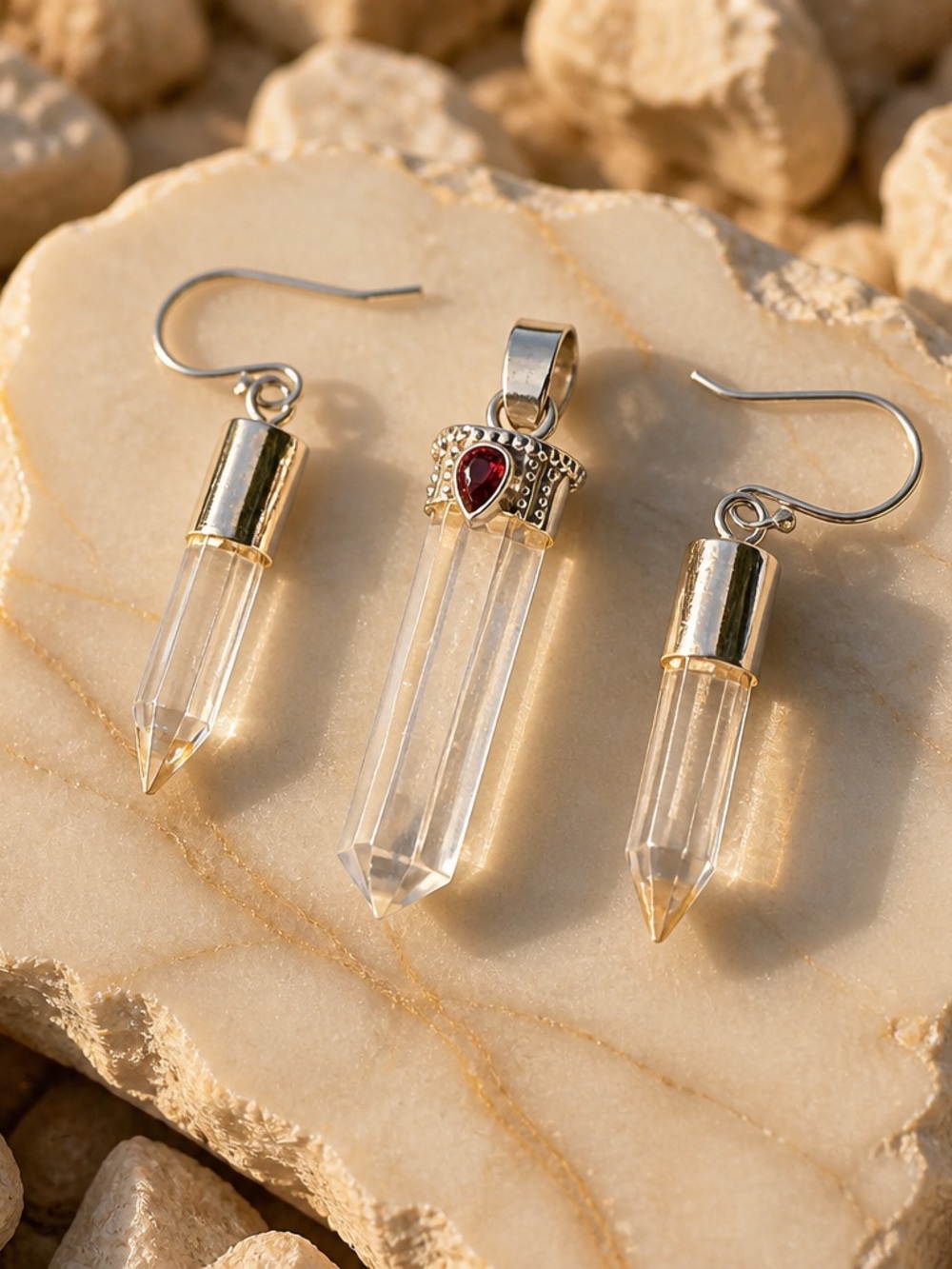 NEW! Crystal Quartz Points Necklace & Earring Set!